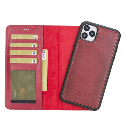 Bayelon iPhone 11 Pro Max 6.5" Leather Detachable Magnetic Wallet Case #color_ Burnished Red