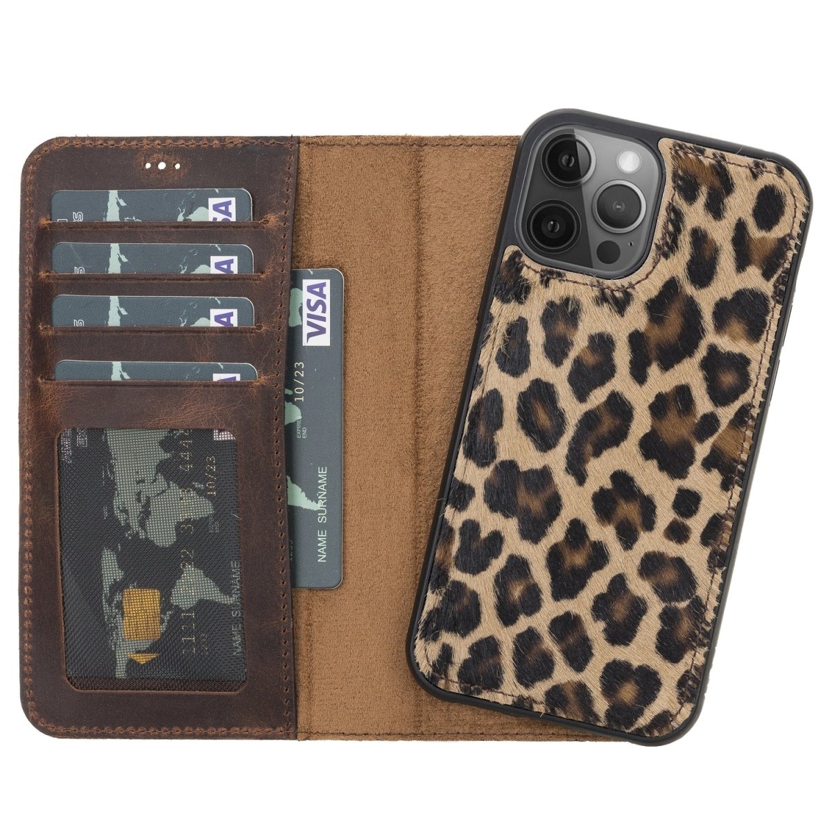 Bayelon iPhone 12 / 12 Pro 6.1" Leather Detachable Magnetic Wallet Case #color_ Leopard