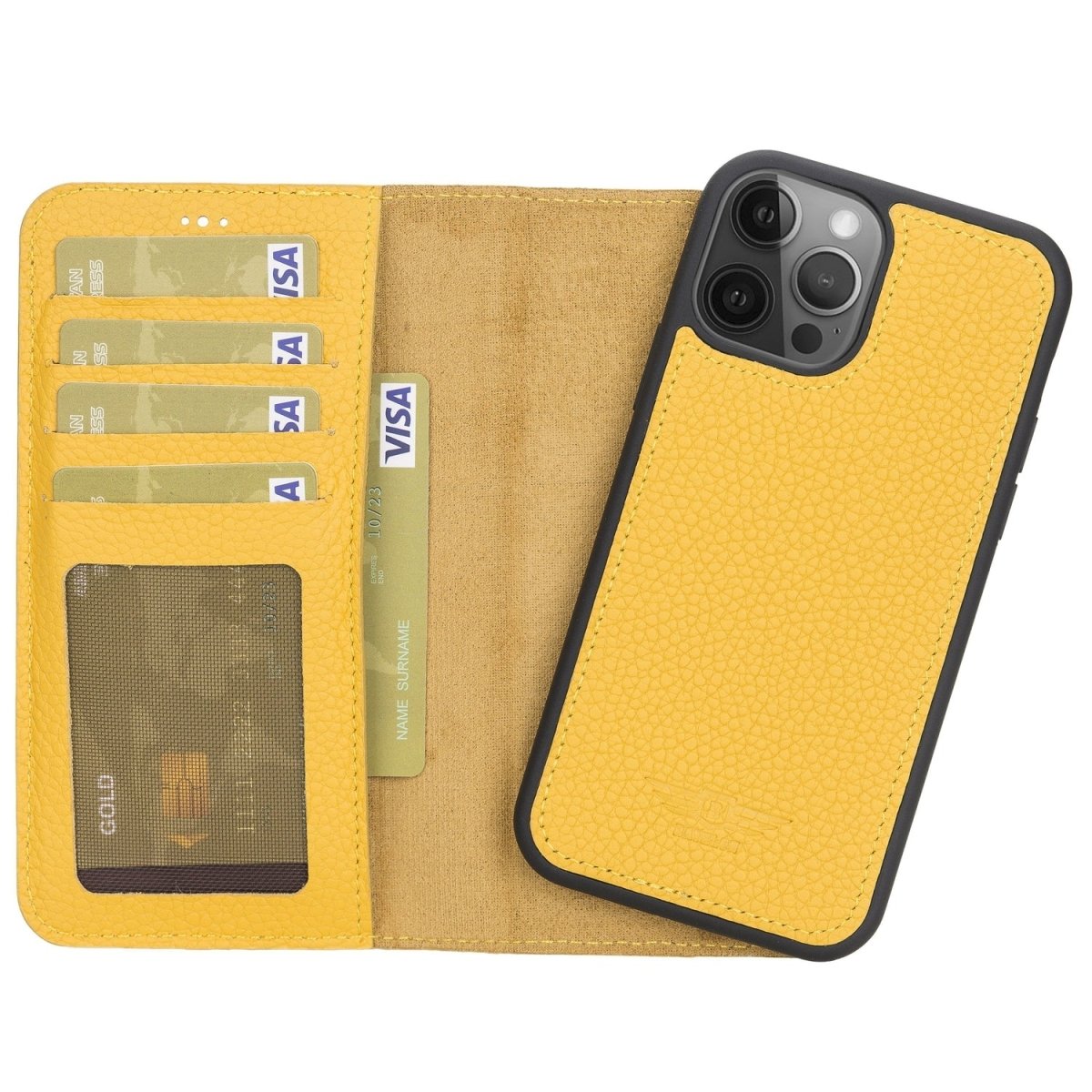 Bayelon iPhone 12 / 12 Pro 6.1" Leather Detachable Magnetic Wallet Case #color_ Floater Yellow