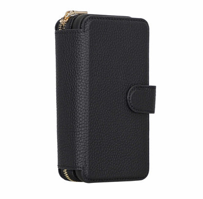 Bayelon iPhone 12-12 Pro Zipper Full Grain Leather Wallet Case Purse with Holster #color_