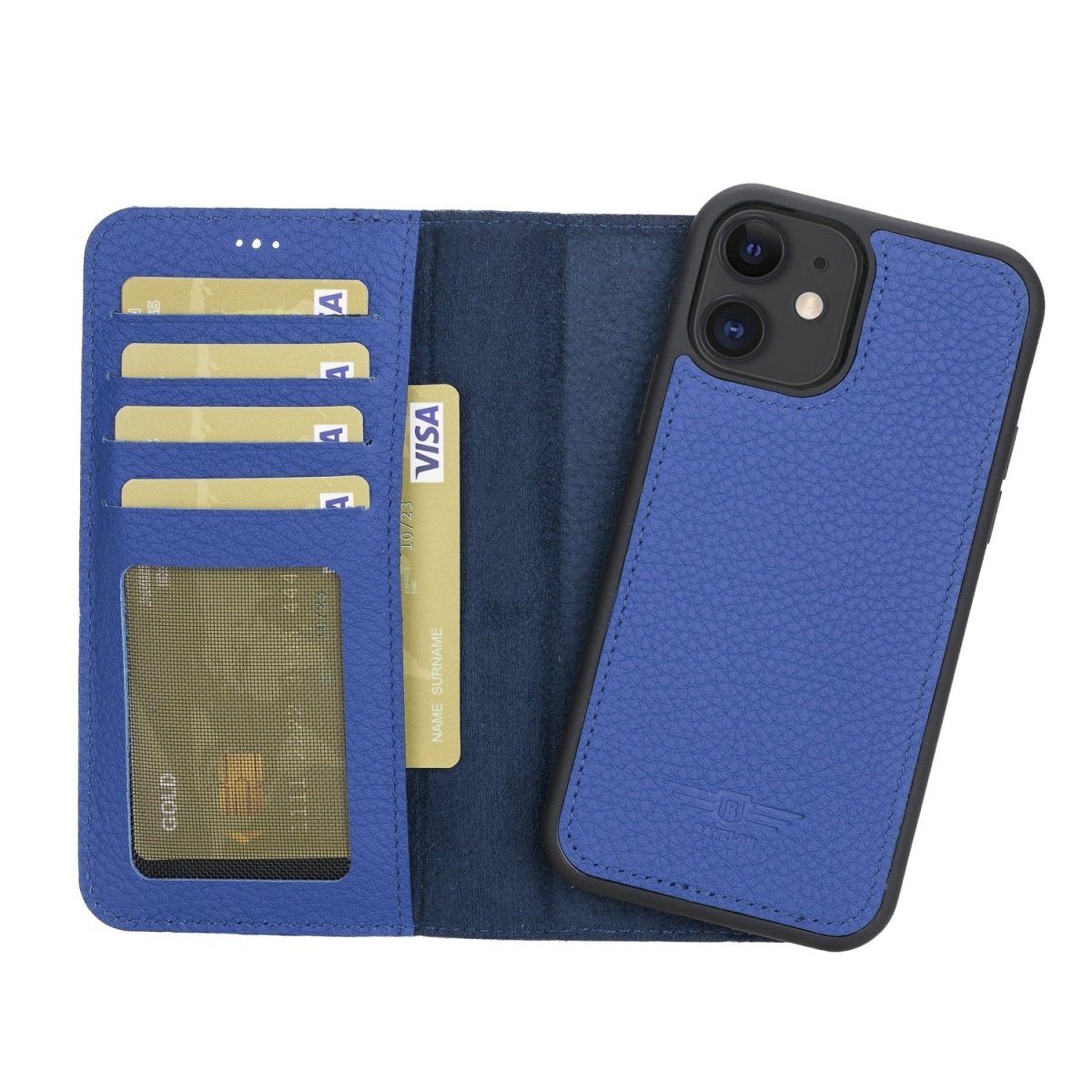 Bayelon iPhone 12 Mini 5.4" Leather Magnetic Detachable Wallet Case #color_ Royal Blue