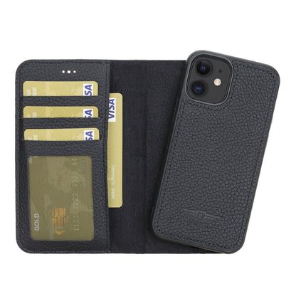 Bayelon iPhone 12 Mini 5.4" Leather Magnetic Detachable Wallet Case #color_ Floater Black