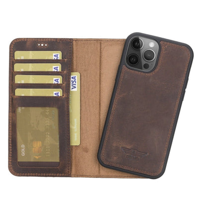 Bayelon iPhone 12 Pro Max 6.7" Leather Detachable Magnetic Wallet Case #color_ Antique Brown