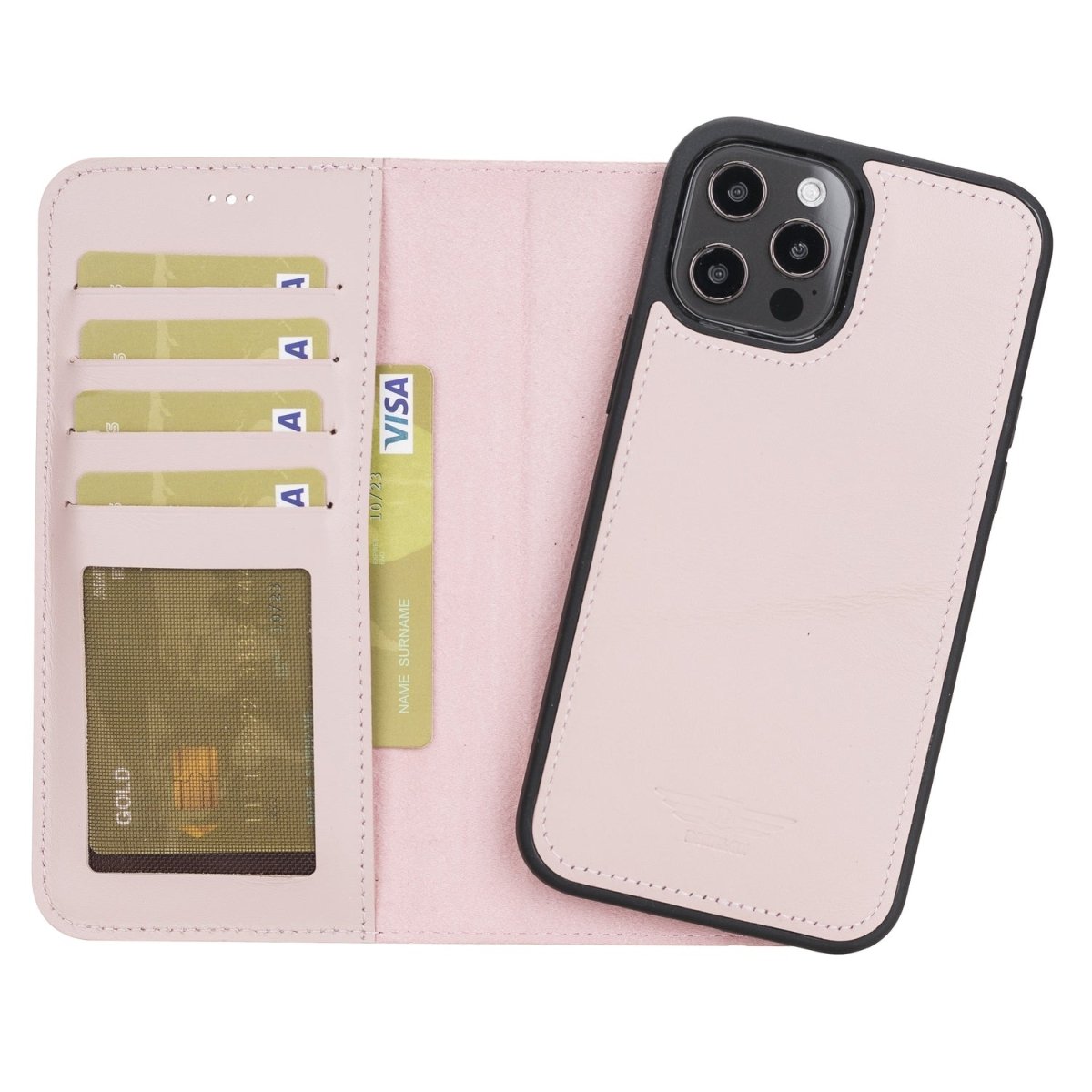 Bayelon iPhone 12 Pro Max 6.7" Leather Detachable Magnetic Wallet Case #color_ Nude Pink