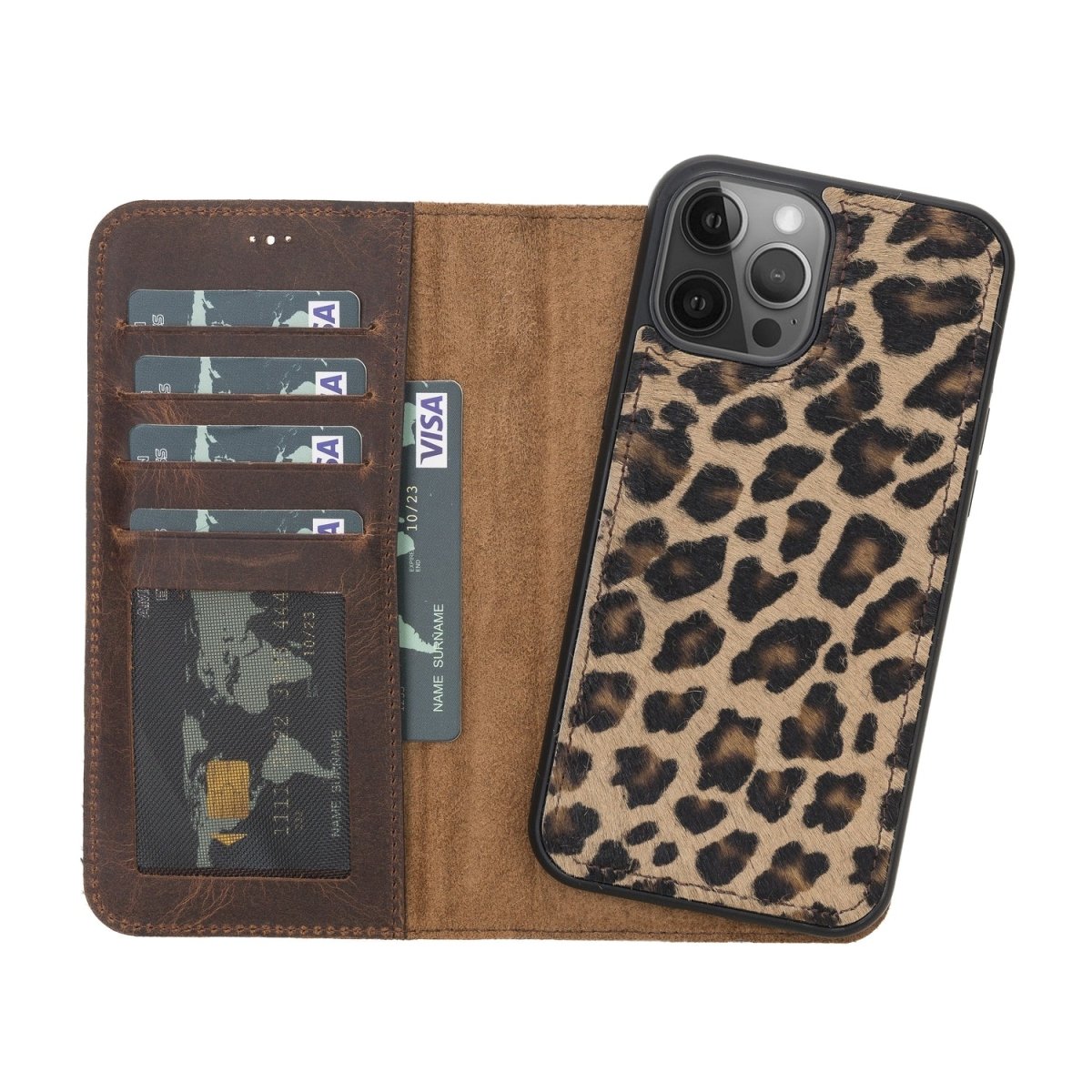 Bayelon iPhone 12 Pro Max 6.7" Leather Detachable Magnetic Wallet Case #color_ Leopard