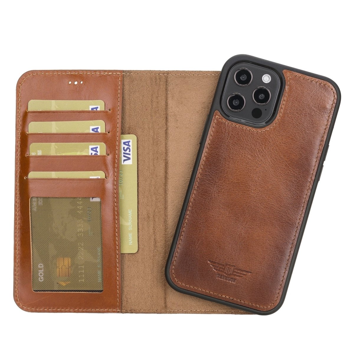 Bayelon iPhone 12 Pro Max 6.7" Leather Detachable Magnetic Wallet Case #color_ Rustic Tan