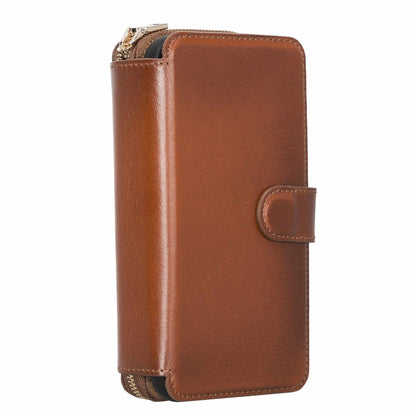 Bayelon iPhone 12 Pro Max Zipper Leather Wallet Case Purse with Holster #color_ Rustic Tan