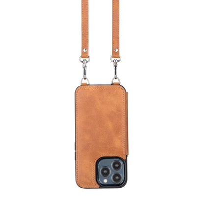 Bayelon iPhone 13 Crossbody Leather Case #color_ iPhone 13 Pro Coffee Brown