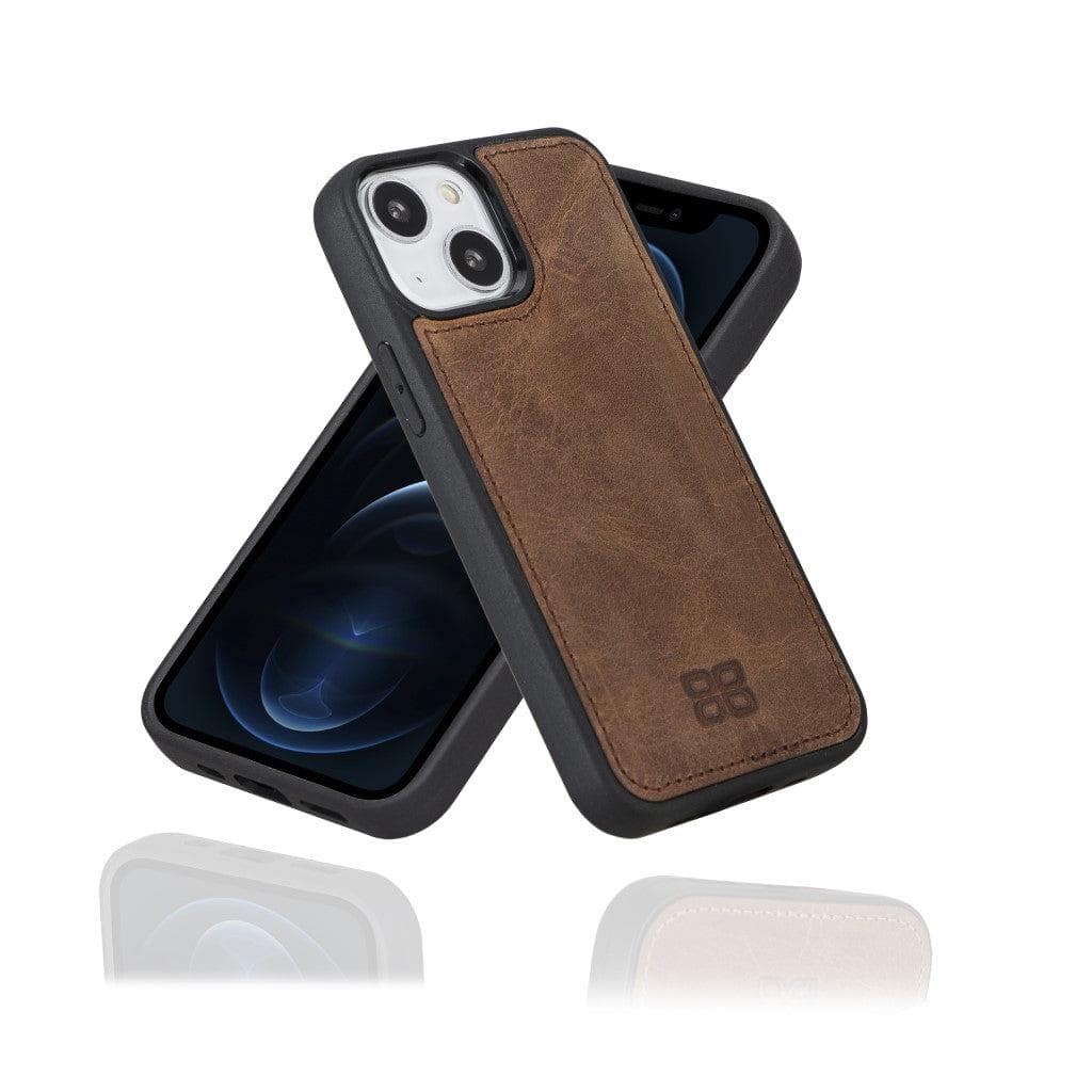 Bayelon Genuine Leather Flex Cover Case for iPhone 13 Mini Saddle Brown
