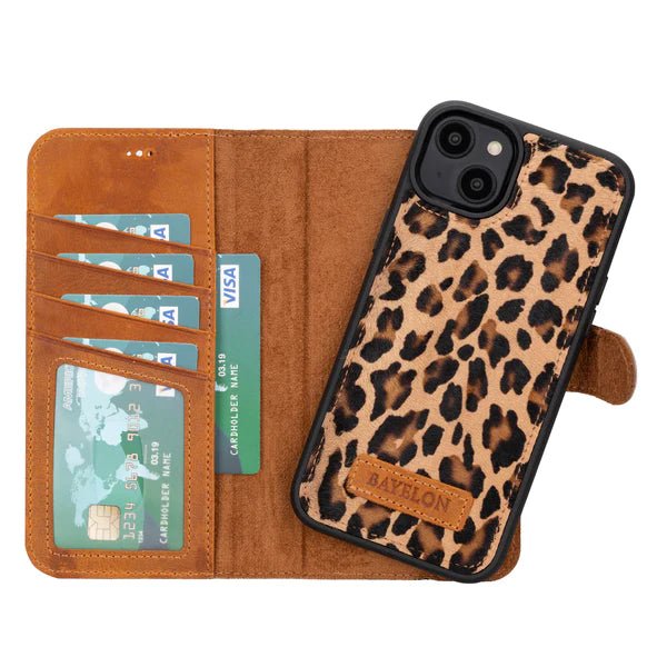 Bayelon iPhone 14 Plus Detachable Leather Wallet Case with Kickstand #color_ Leopard Pattern