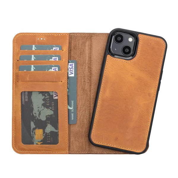 Bayelon iPhone 14 Plus Detachable Leather Wallet Case with Kickstand #color_ Antique Camel