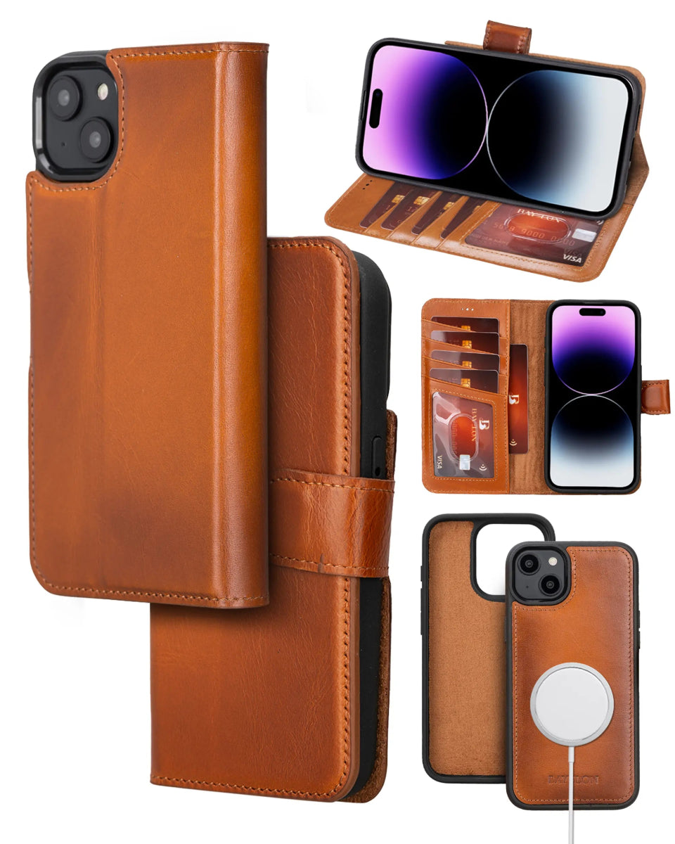 Bayelon iPhone 14 Plus Detachable Leather Wallet Case with Kickstand