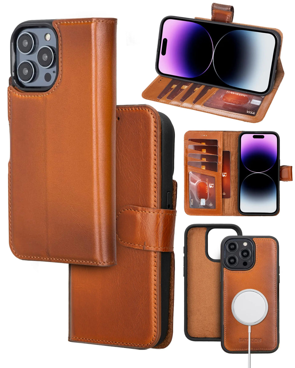 Bayelon iPhone 14 Pro Detachable Leather Wallet Case with Kickstand