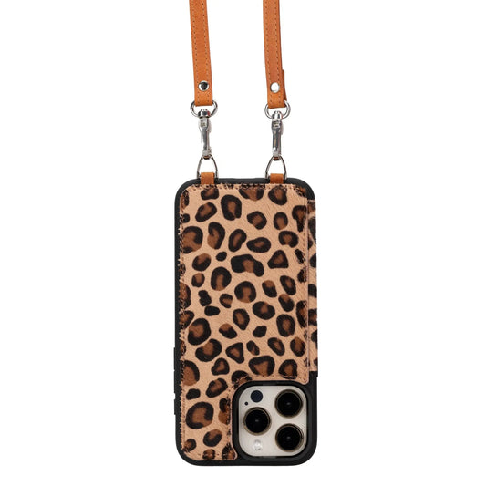 Bayelon iPhone 15 Pro Max Crossbody Leather Case #color_ Leopard-Brown