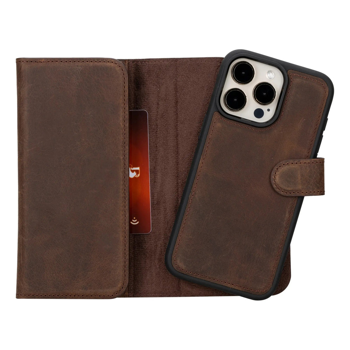 Bayelon iPhone 15 Pro Max Trifold Wallet Case #color_ Dark Brown