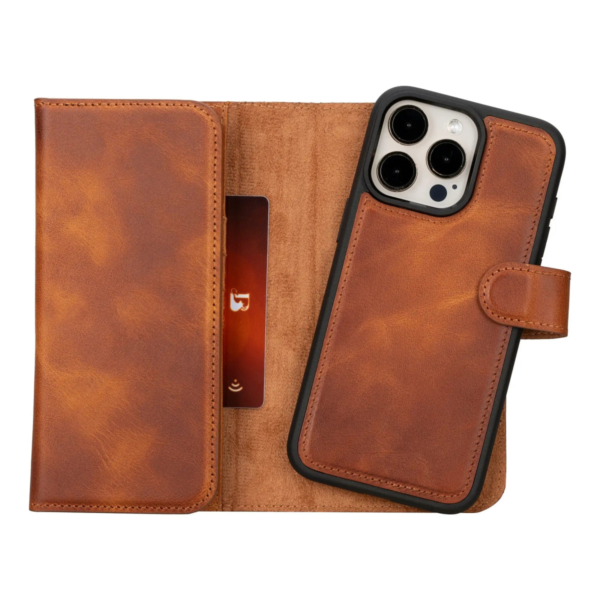 Bayelon iPhone 15 Pro Max Trifold Wallet Case #color_ Vintage Brown