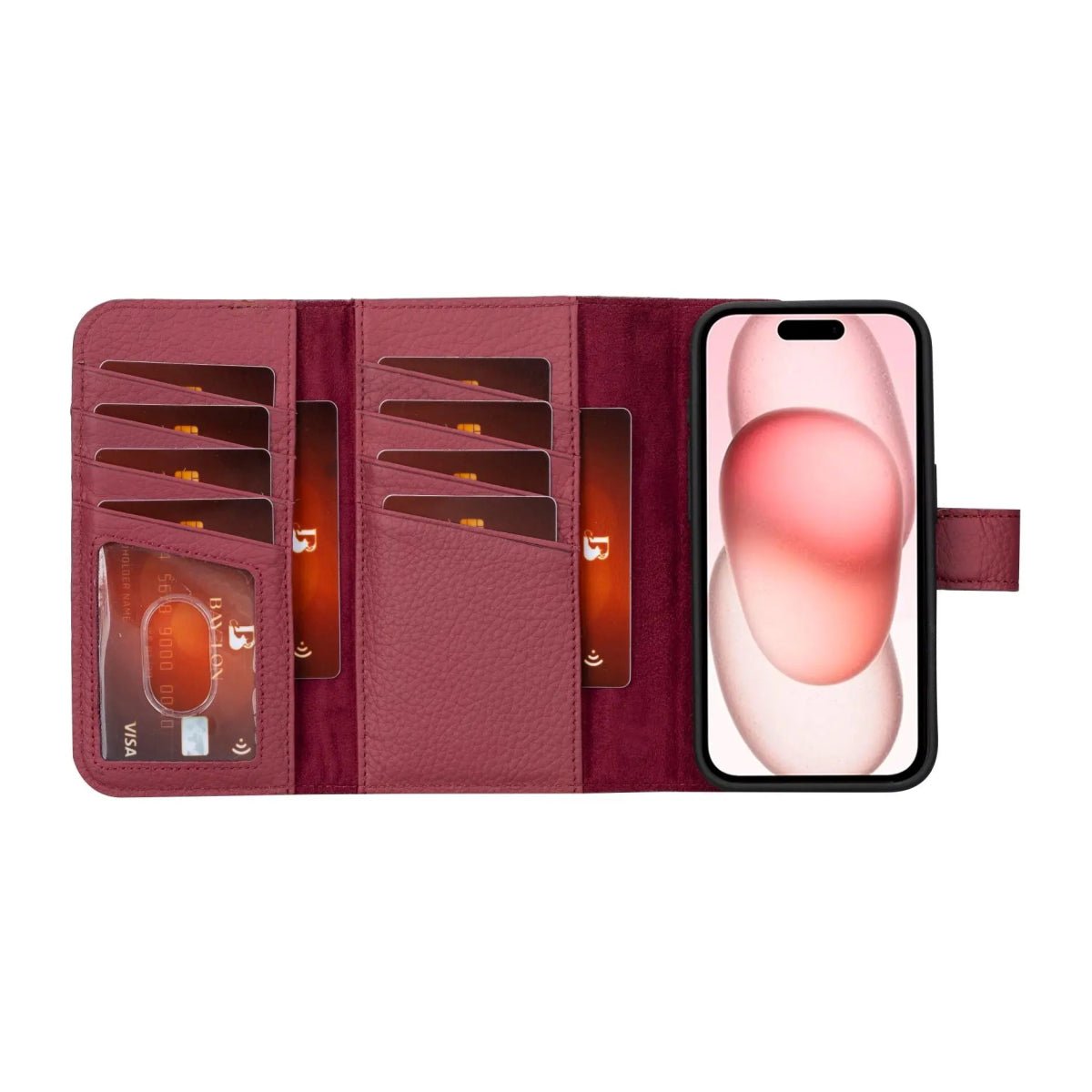 Bayelon iPhone 15 Pro Trifold Wallet Case #color_ Burgundy