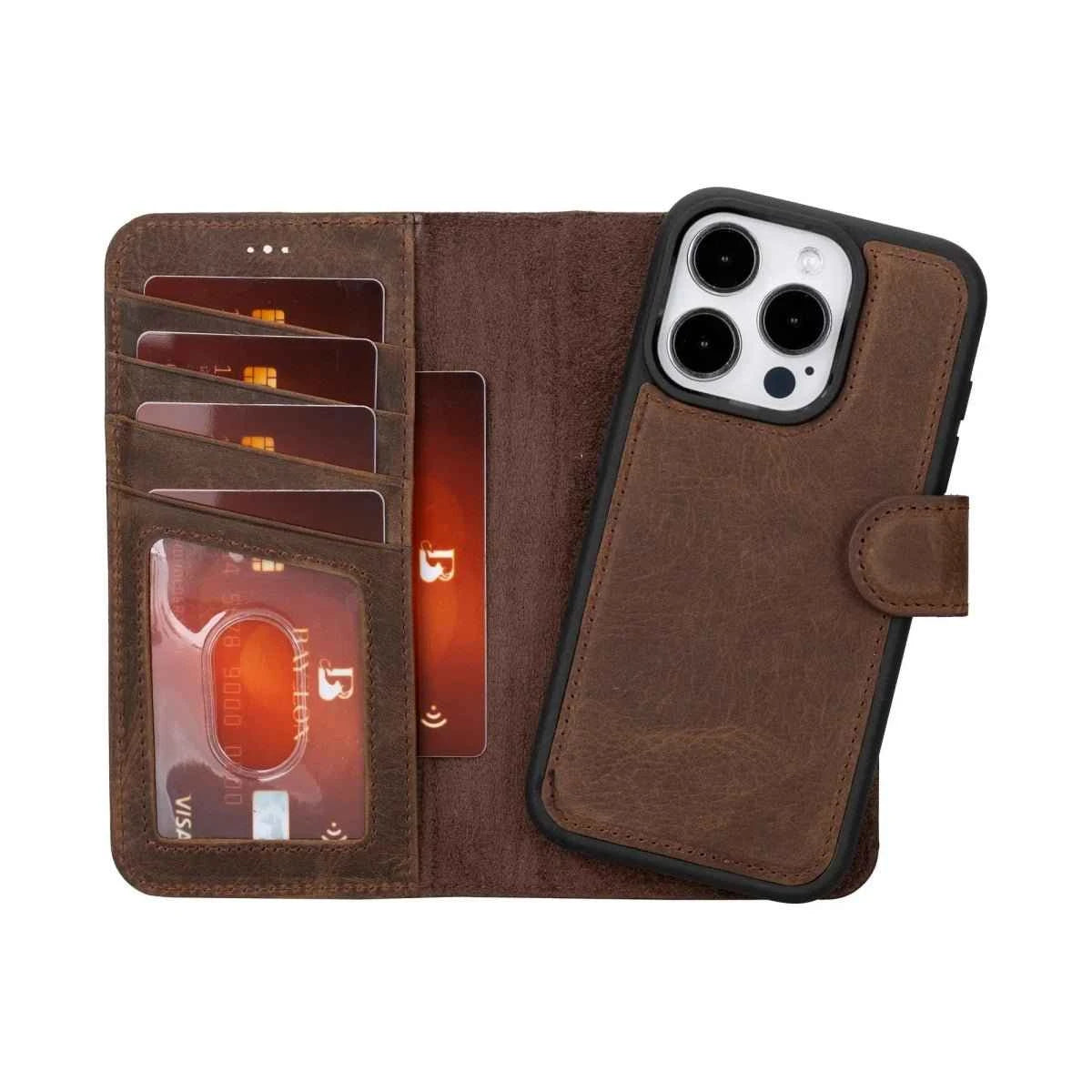 Bayelon iPhone 16 Pro Detachable Wallet Case Dark Brown