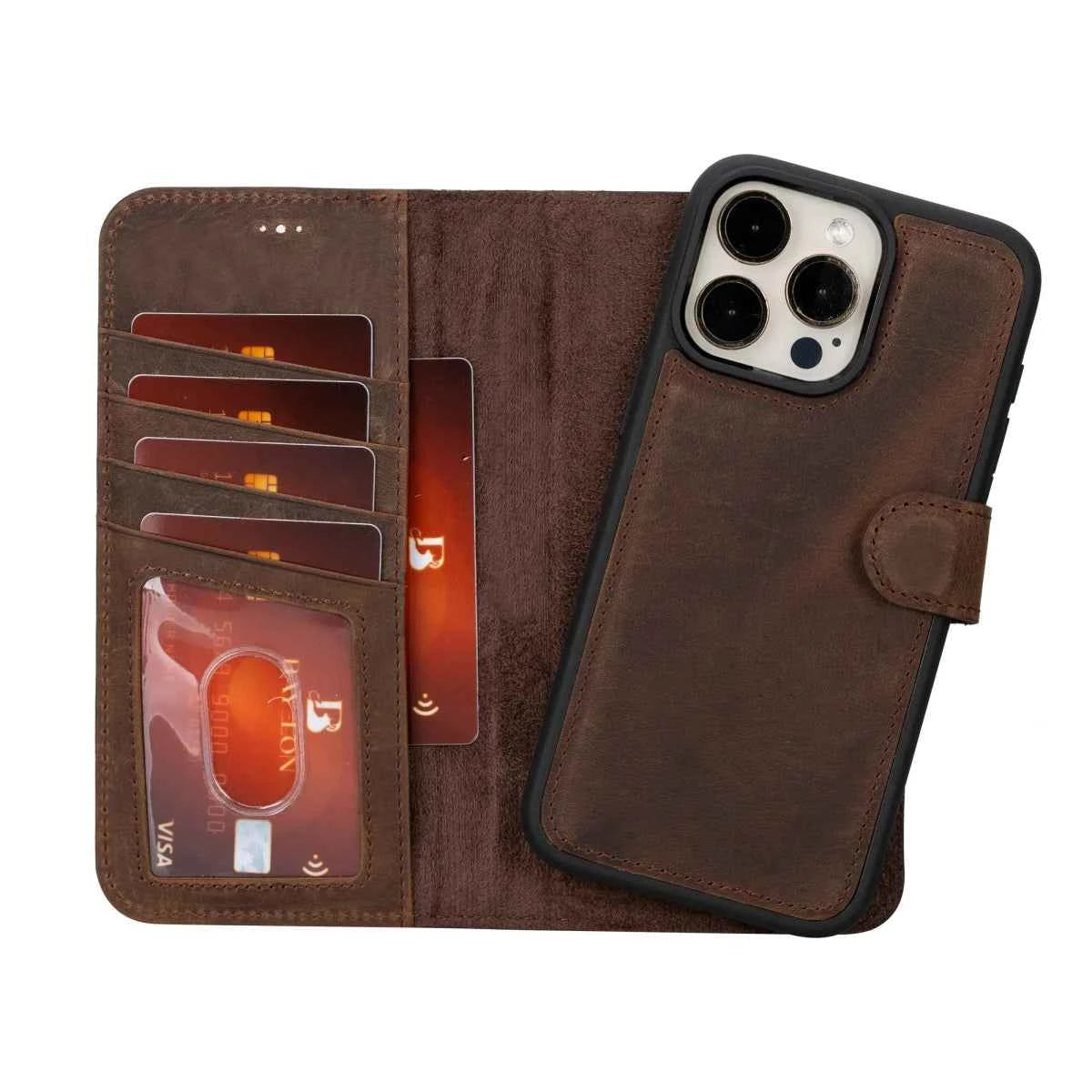 Bayelon iPhone 16 Pro Max Detachable Wallet Case Dark Brown