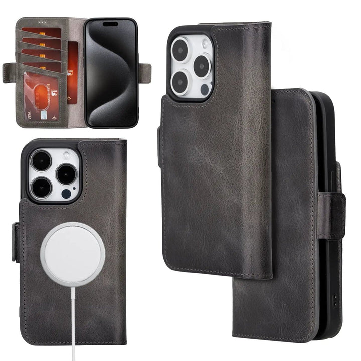 MagSafe Compatible iPhone 15 Pro Max Leather Wallet Case | Bayelon