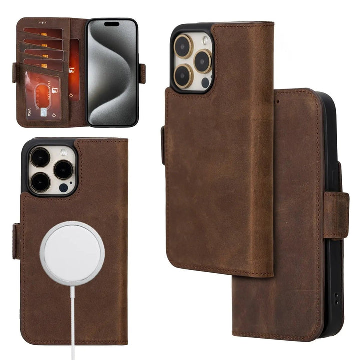 MagSafe Compatible iPhone 15 Pro Max Leather Wallet Case | Bayelon