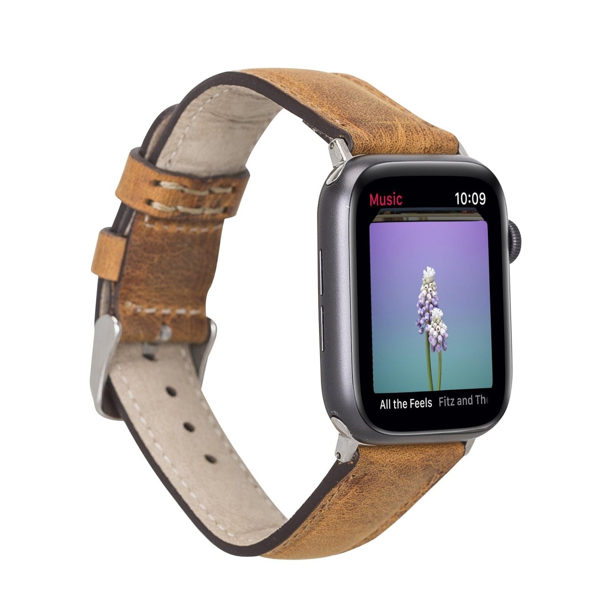 Bayelon Leather Apple iWatch Padded Strap #color_ Antique Camel