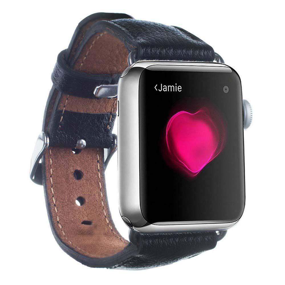 Bayelon Leather Apple iWatch Padded Strap #color_ Rustic Black