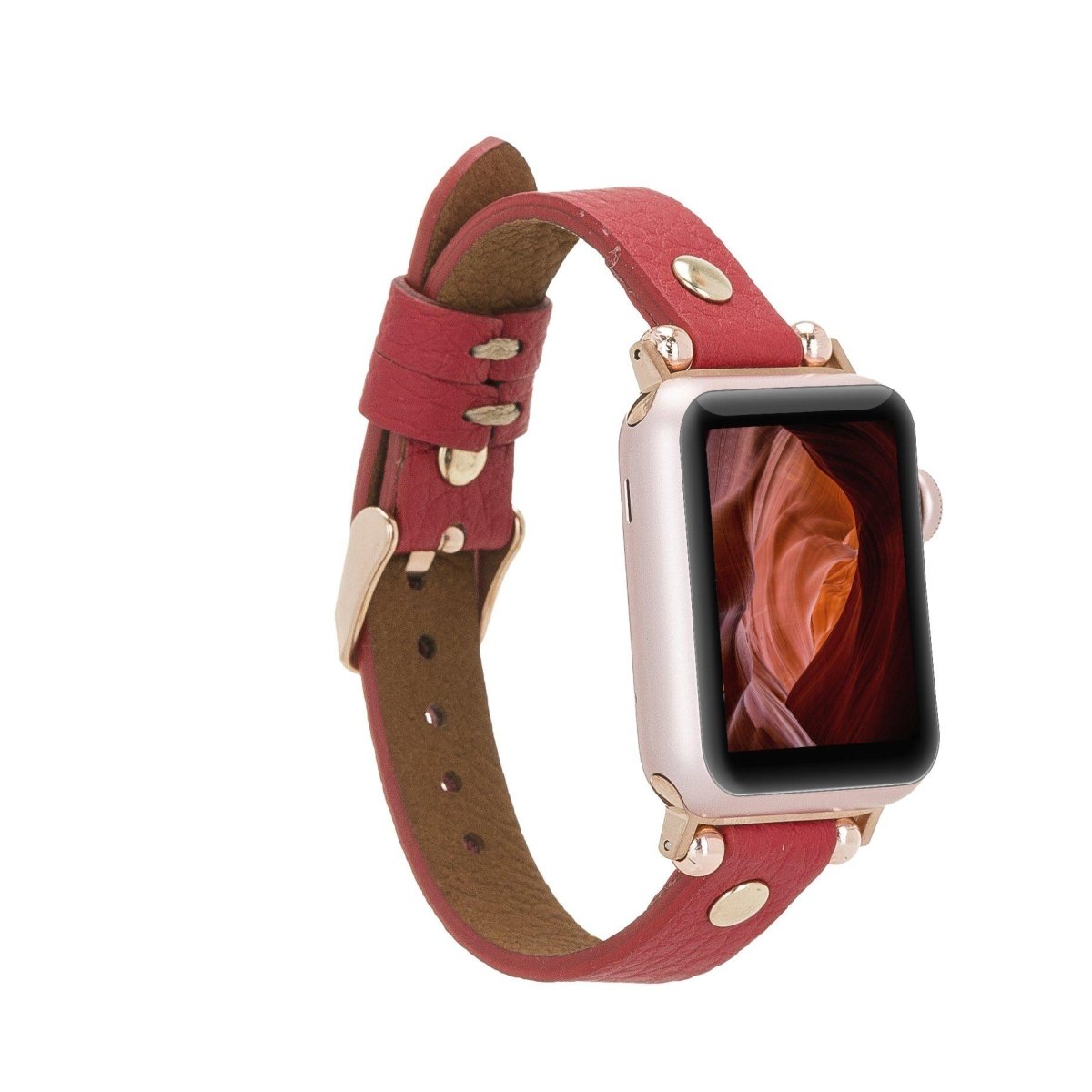 Bayelon Leather Apple Watch Band with a Rivet #color_ Red