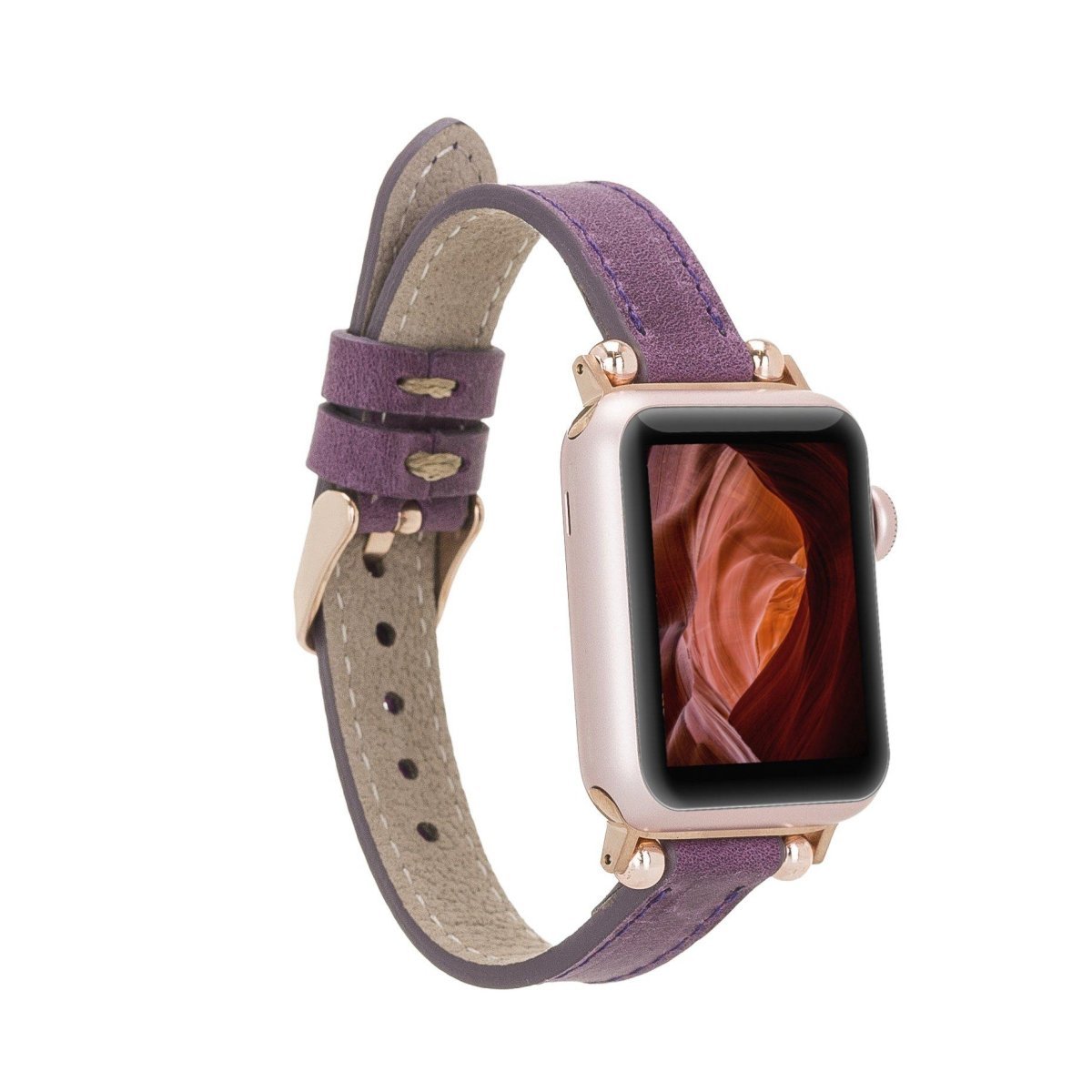 Bayelon Leather Apple Watch Band with a Rivet #color_ Purple