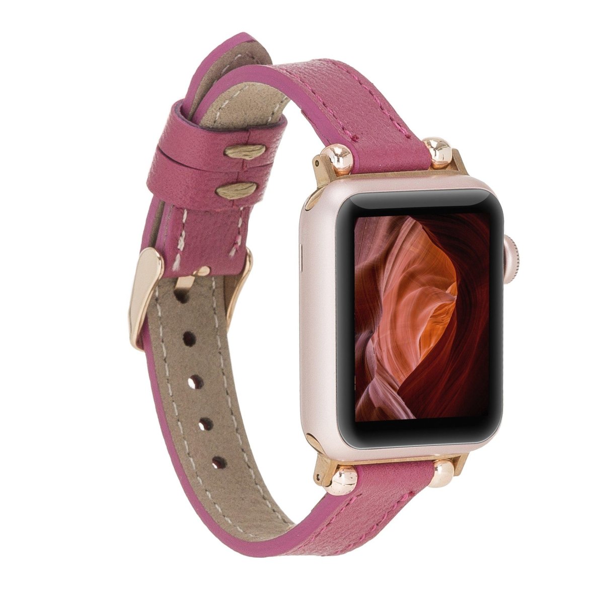 Bayelon Leather Apple Watch Band with a Rivet #color_ Burgundy