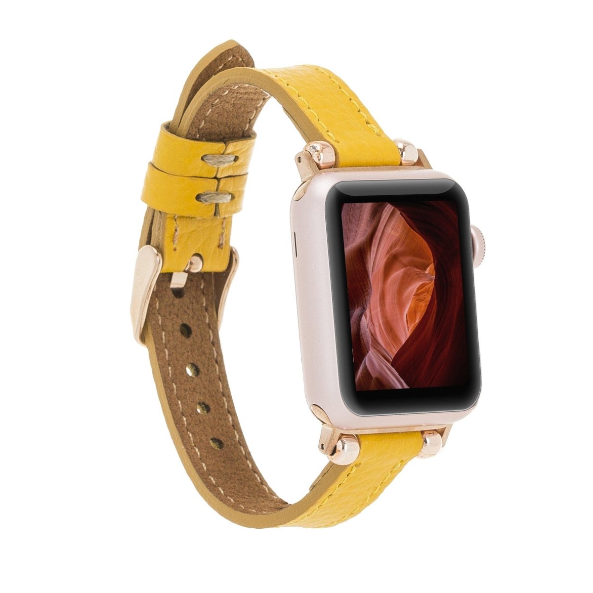 Bayelon Leather Apple Watch Band with a Rivet #color_ Yellow