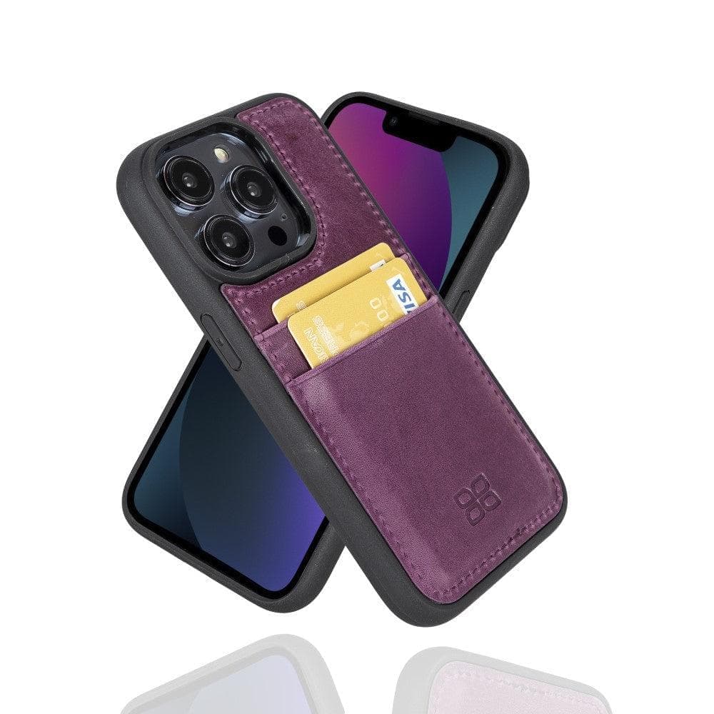 Bayelon Flex Cover Leather iPhone 15 Pro Max Case with Card Holder Purple