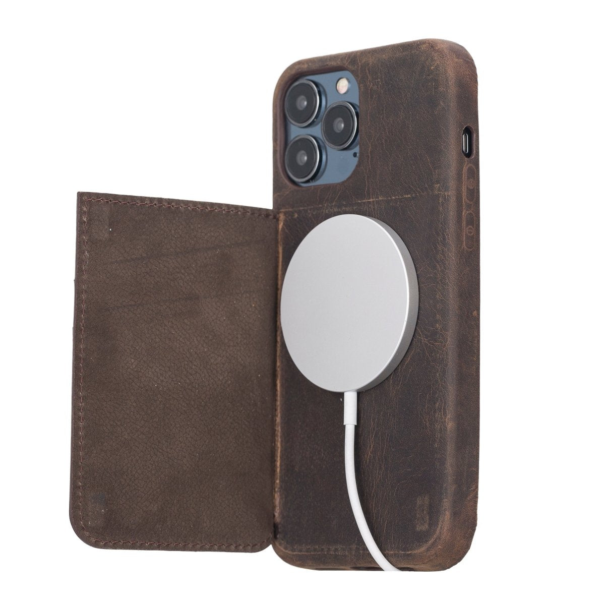 Bayelon iPhone 13 Leather Case with Card Holder #color_ iPhone 13 Pro Max Dark Brown