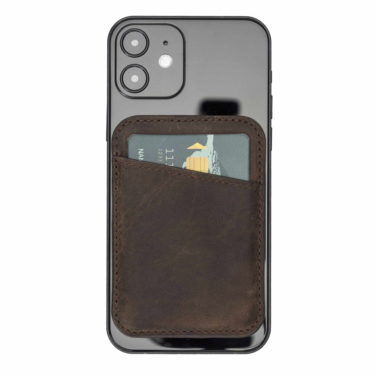 Bayelon Leather Magnetic Card Holder Compatible with iPhone 14, 13 and 12 Models #color_ Antique Brown