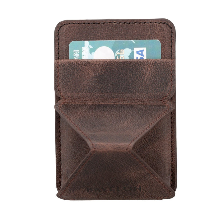 Leather Magnetic Card Holder for iPhone 14, 13 and 12 Models with Kickstand - Bayelon