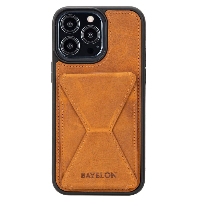 Leather Magnetic Card Holder for iPhone 14, 13 and 12 Models with Kickstand - Bayelon