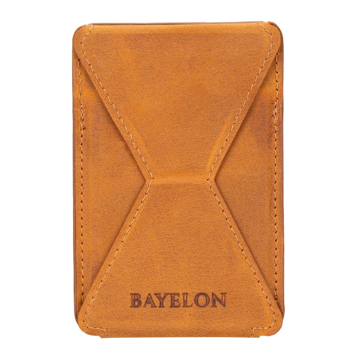 Bayelon Leather Magnetic Card Holder for iPhone 14, 13 and 12 Models with Kickstand #color_ Antique Camel