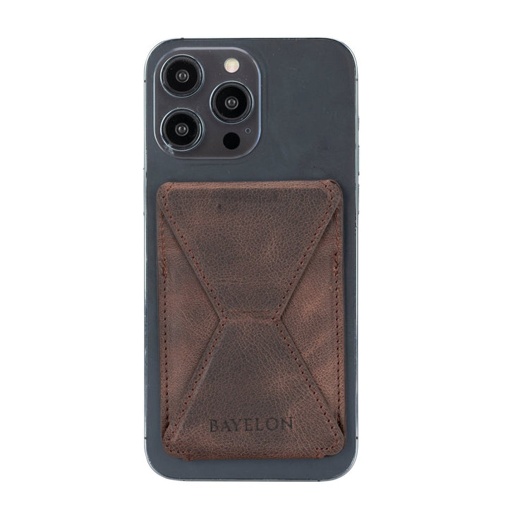 Leather Magnetic Card Holder for iPhone 14, 13 and 12 Models with Kickstand - Bayelon