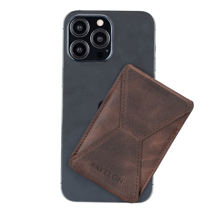 Leather Magnetic Card Holder for iPhone 14, 13 and 12 Models with Kickstand - Bayelon