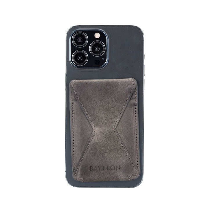 Leather Magnetic Card Holder for iPhone 14, 13 and 12 Models with Kickstand - Bayelon