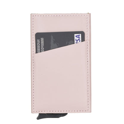 Bayelon Leather Mechanical Pop Up Card Holder With RFID #color_ Nude Pink