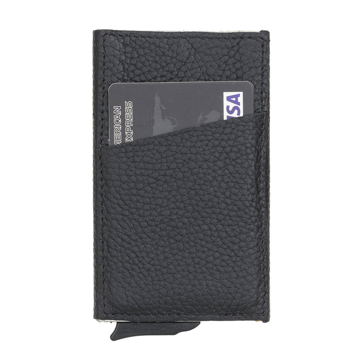 Bayelon Leather Mechanical Pop Up Card Holder With RFID #color_ Floater Black