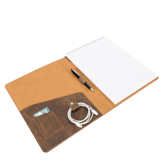 Bayelon Leather Padfolio Organizer with Pen Loop & Card Holder #color_ Dark Brown