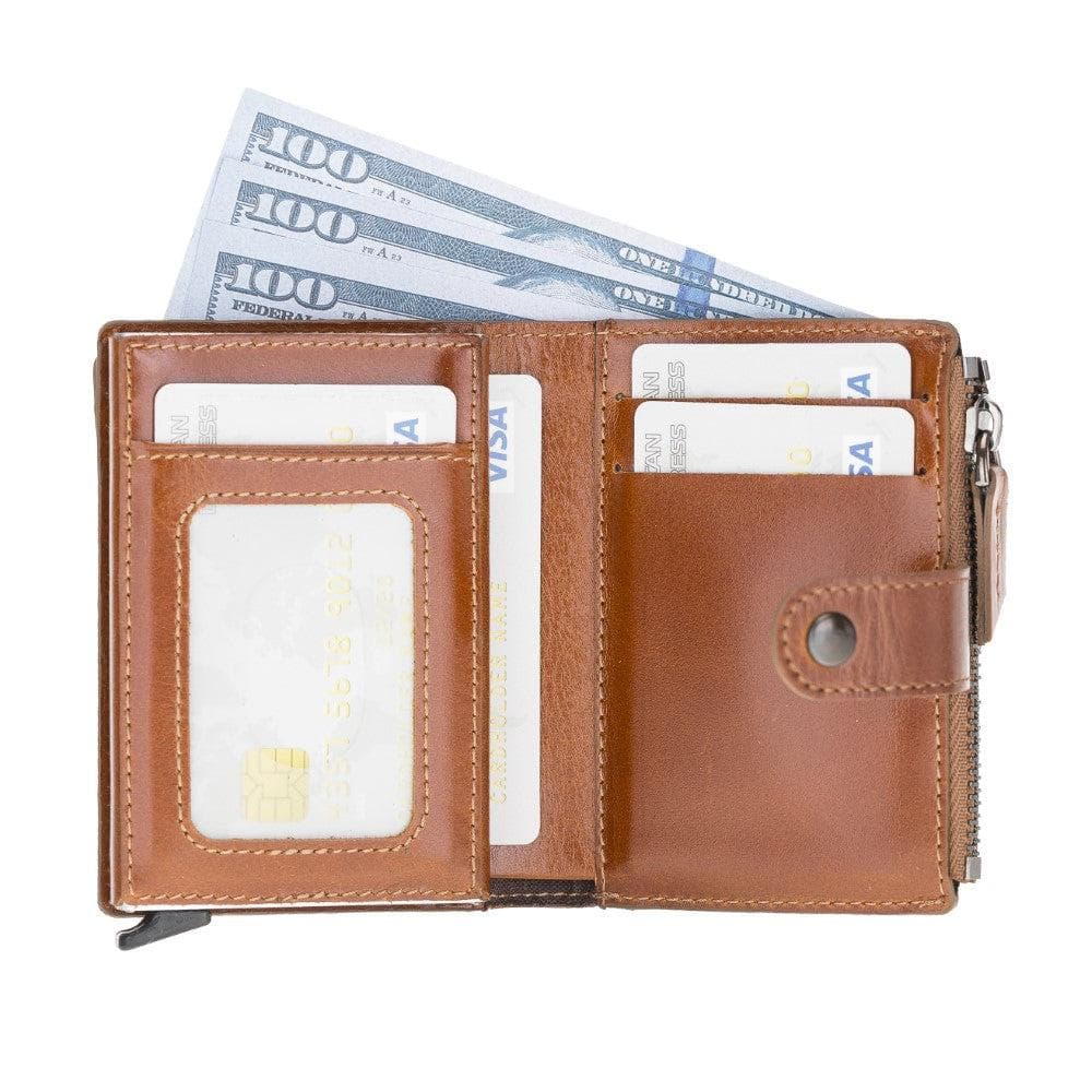 Bayelon Zip Mechanical Leather Card Holder - RFID Protected