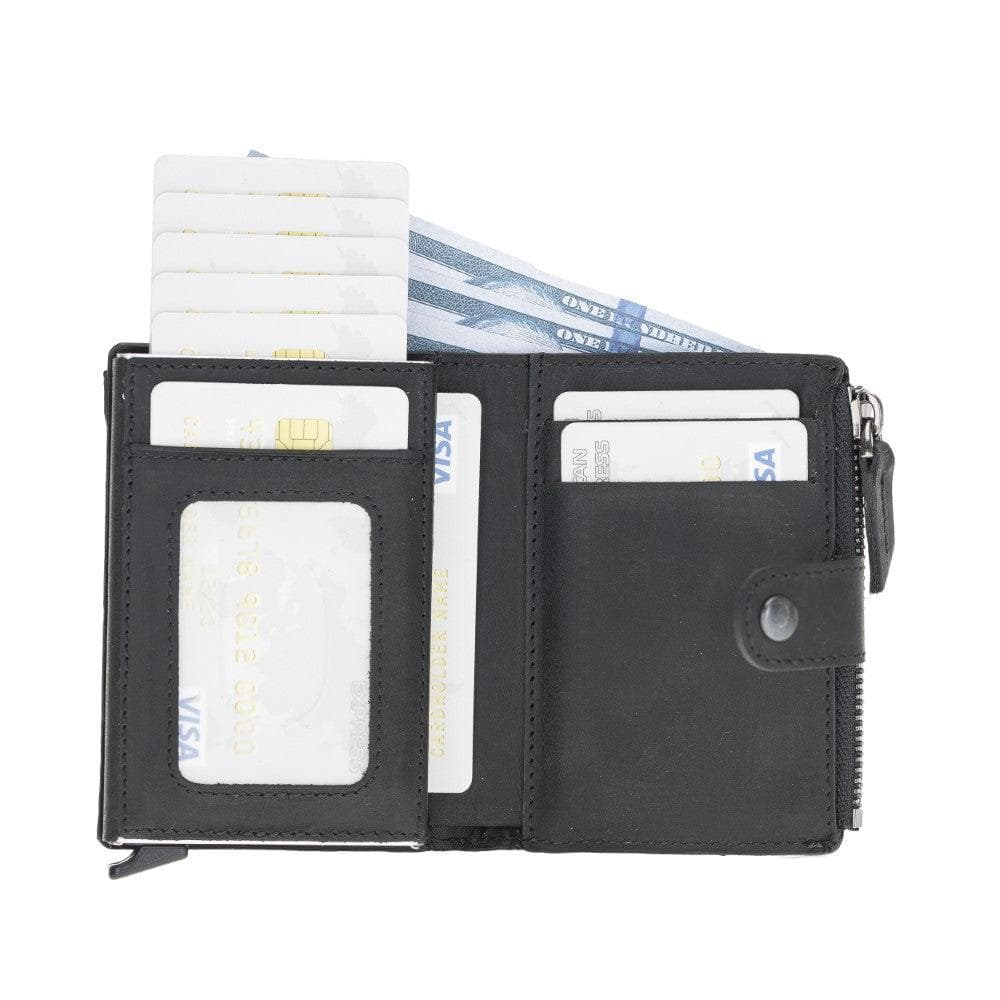 Bayelon Zip Mechanical Leather Card Holder - RFID Protected