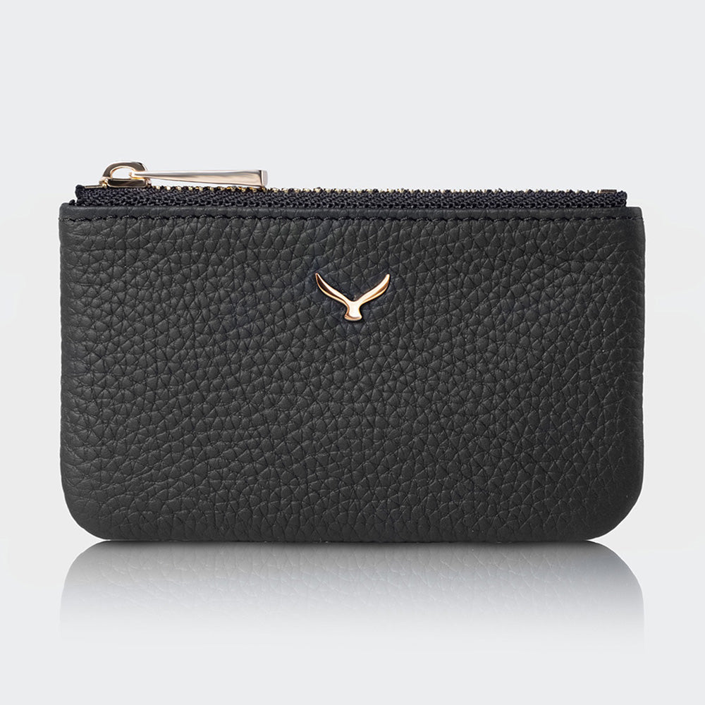 Mapi 3002 Unisex Leather Coin Purse With Zipper Black Light Gold
