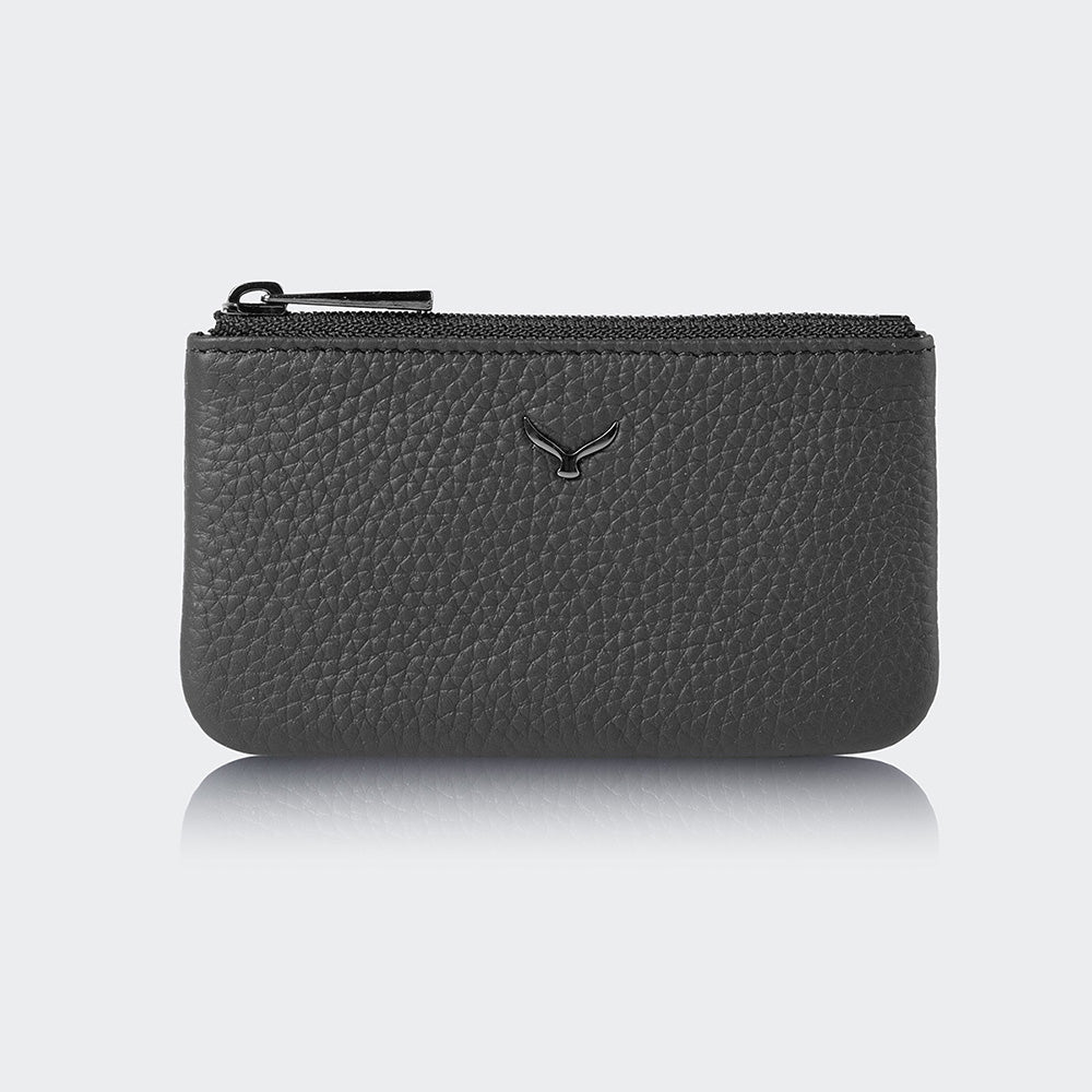 Mapi 3002 Unisex Leather Coin Purse With Zipper Black Gun Metal
