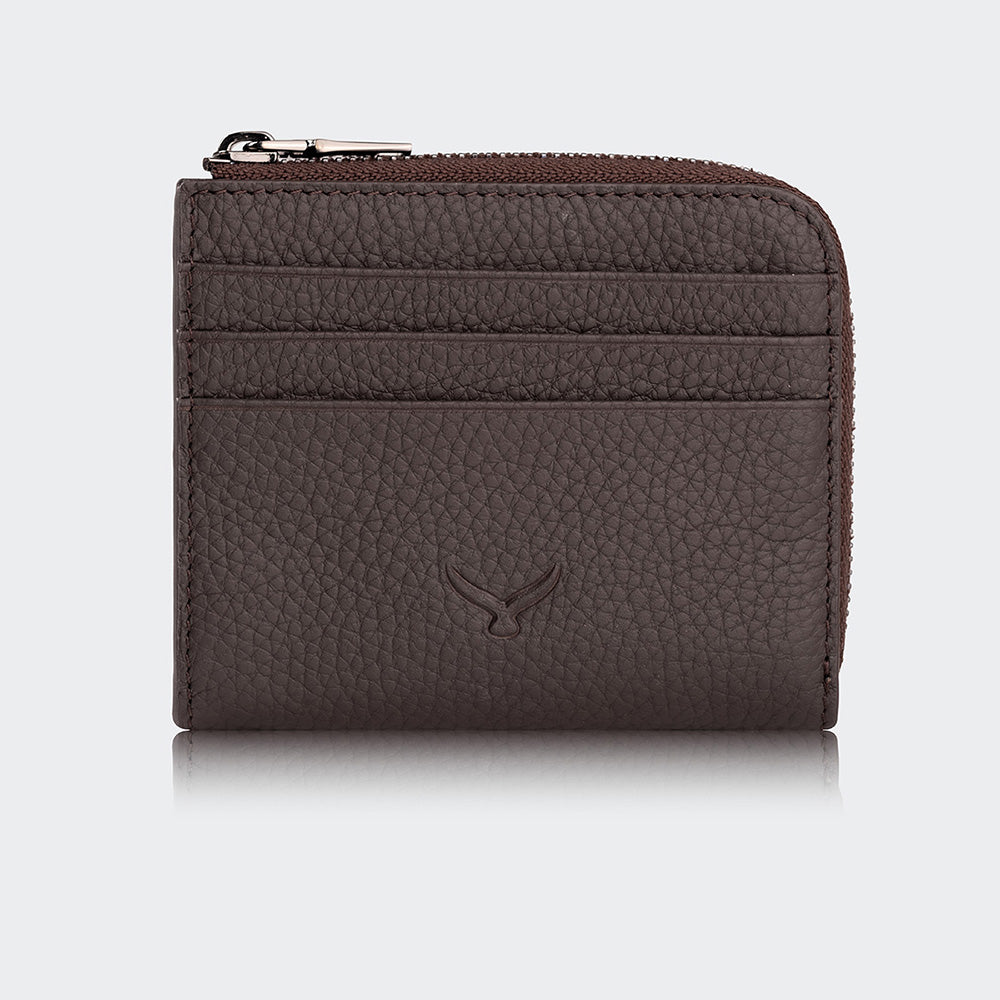 Mapi 4506 Men Leather Card Holder With Zipper Brown Gun Metal