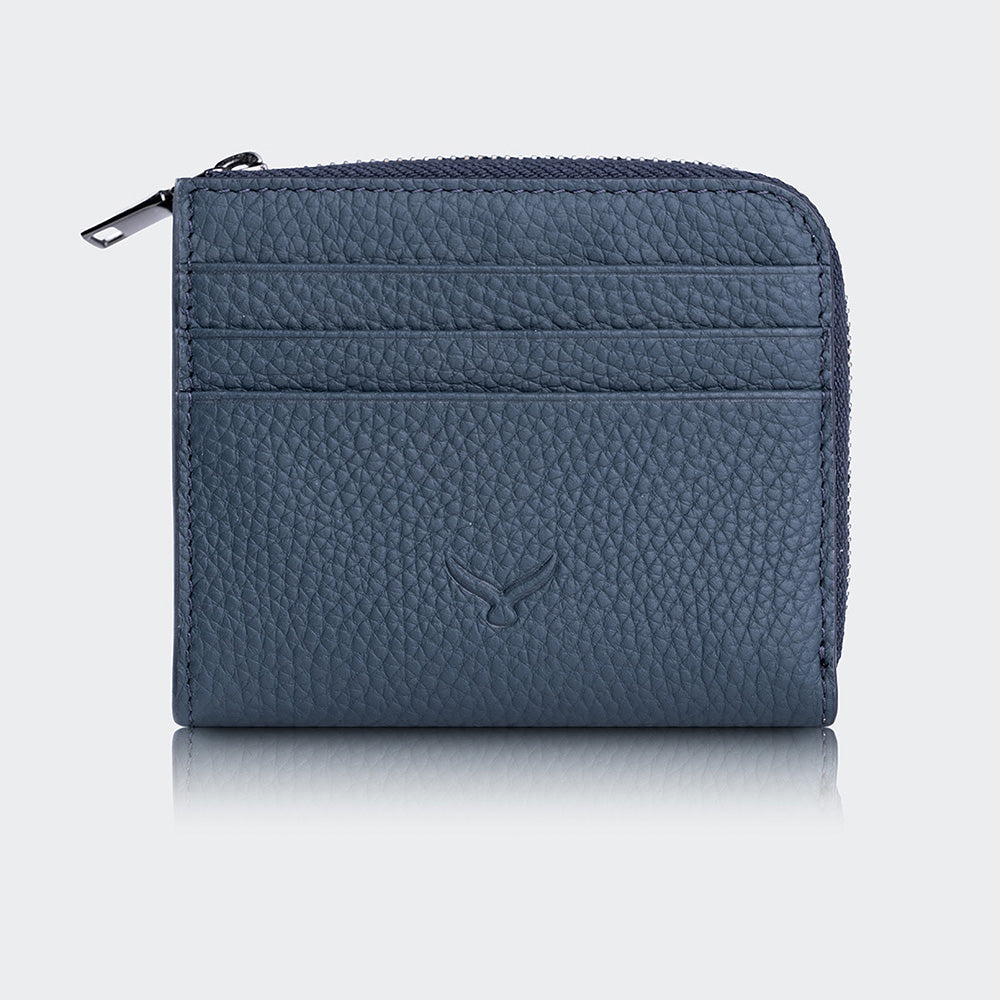 Mapi 4506 Men Leather Card Holder With Zipper Dark Blue Gun Metal