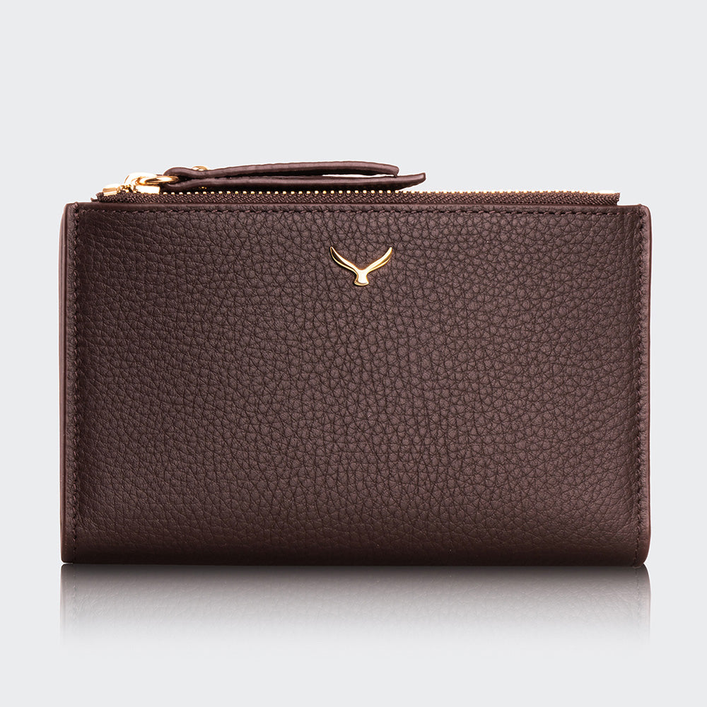 Mapi 5107 Women Two Pocket Leather Wallet With Magnetic Closure Brown Light Gold